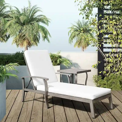 1-Piece Aluminum Patio Chaise Lounge with Side Table and Gray Cushions