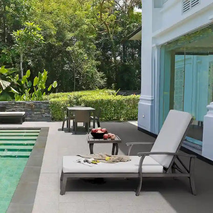 1-Piece Aluminum Patio Chaise Lounge with Side Table and Gray Cushions