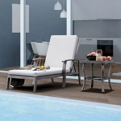 1-Piece Aluminum Patio Chaise Lounge with Side Table and Gray Cushions
