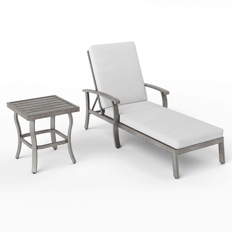 1-Piece Aluminum Patio Chaise Lounge with Side Table and Gray Cushions