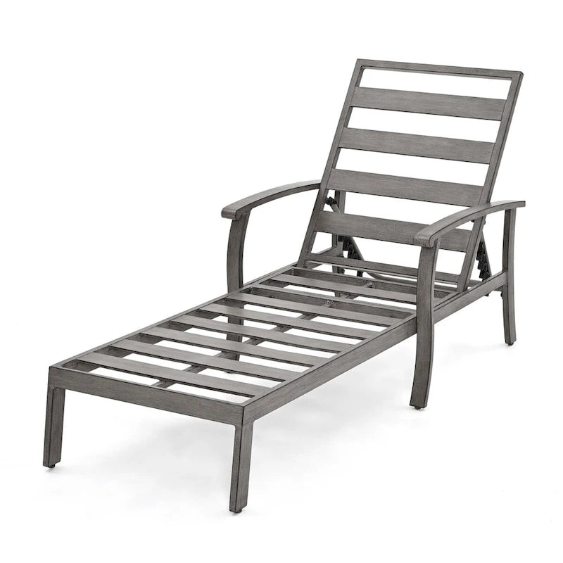 1-Piece Aluminum Patio Chaise Lounge with Side Table and Gray Cushions