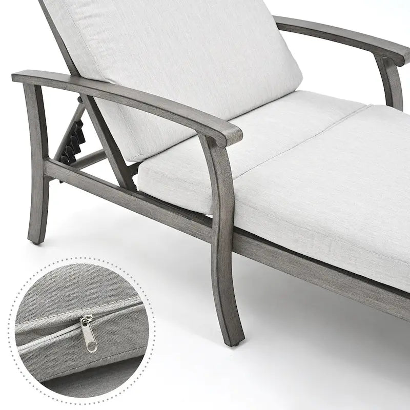 1-Piece Aluminum Patio Chaise Lounge with Side Table and Gray Cushions