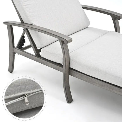 1-Piece Aluminum Patio Chaise Lounge with Side Table and Gray Cushions
