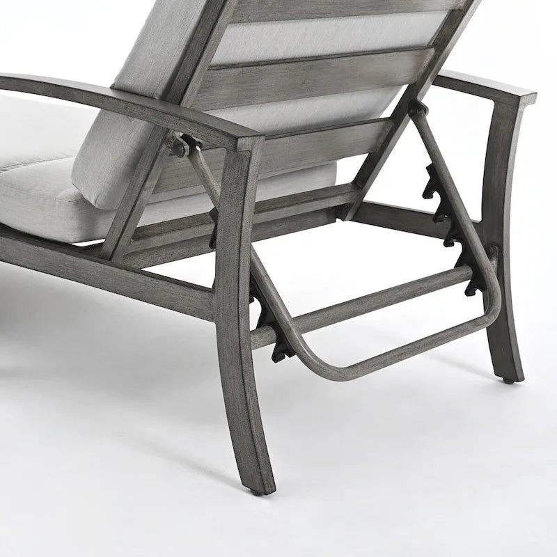 1-Piece Aluminum Patio Chaise Lounge with Side Table and Gray Cushions
