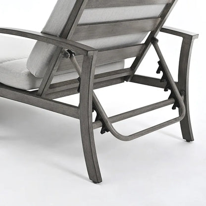 1-Piece Aluminum Patio Chaise Lounge with Side Table and Gray Cushions