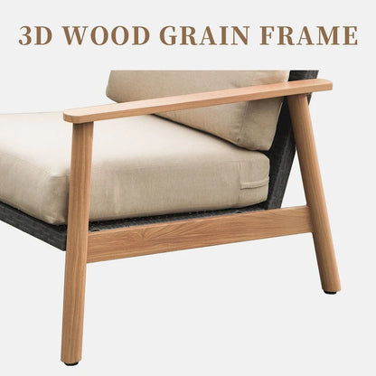 Outdoor Wicker Patio Furniture Sets 4 Pieces, All-Weather Aluminum Rattan Padded Sofa Patio Conversation Sets with 2 Pillows