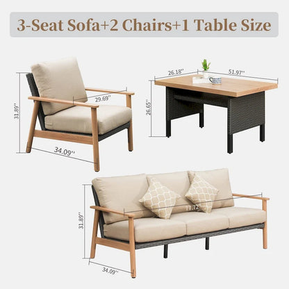 Outdoor Wicker Patio Furniture Sets 4 Pieces, All-Weather Aluminum Rattan Padded Sofa Patio Conversation Sets with 2 Pillows