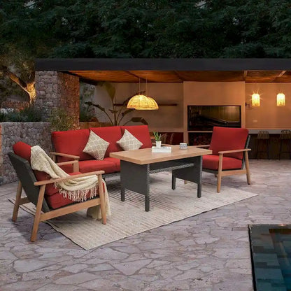 Outdoor Wicker Patio Furniture Sets 4 Pieces, All-Weather Aluminum Rattan Padded Sofa Patio Conversation Sets with 2 Pillows