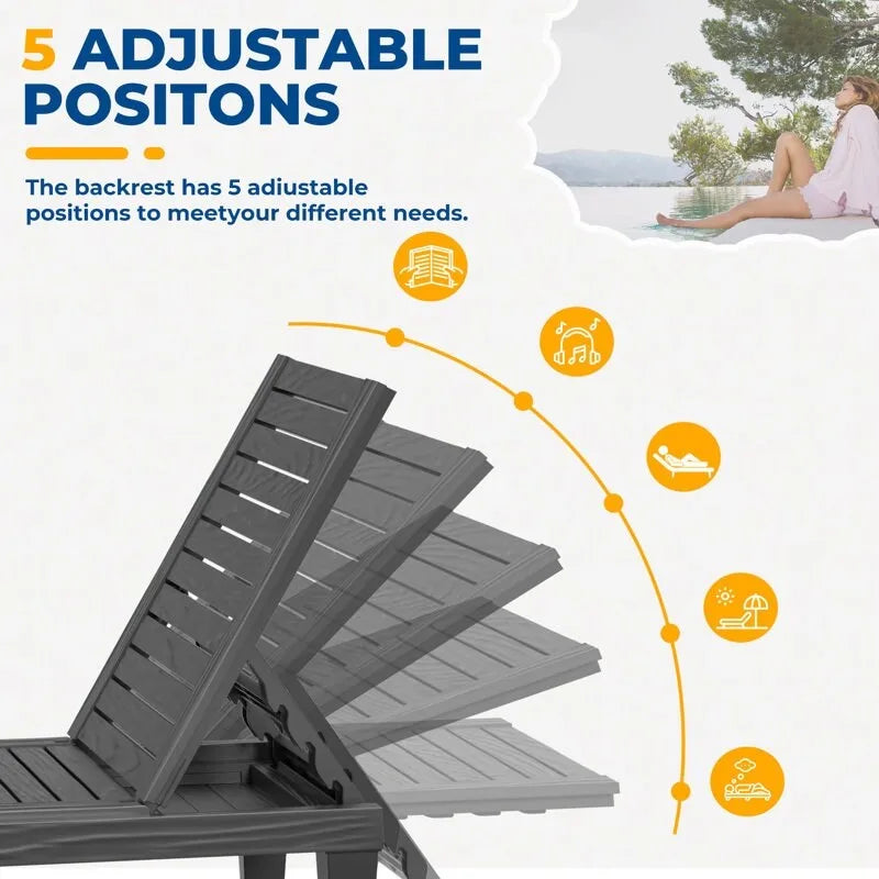 Outdoor Chaise Lounge Chair For Backyard, Poolside