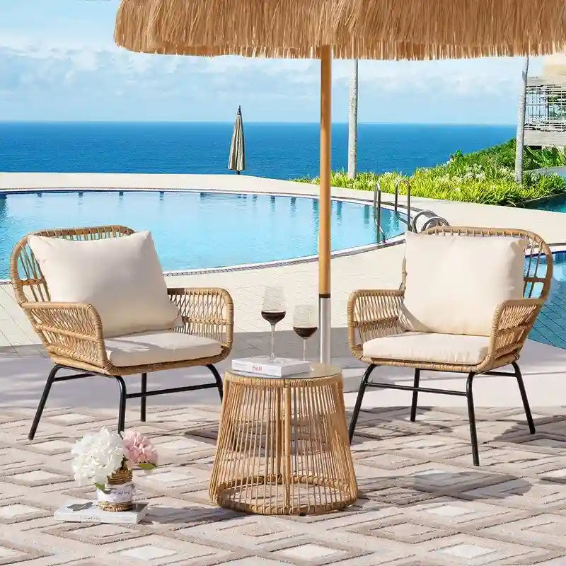 FINCATI BOHO Luxury Outdoor Patio Wicker Conversation Sectional Sofa Set