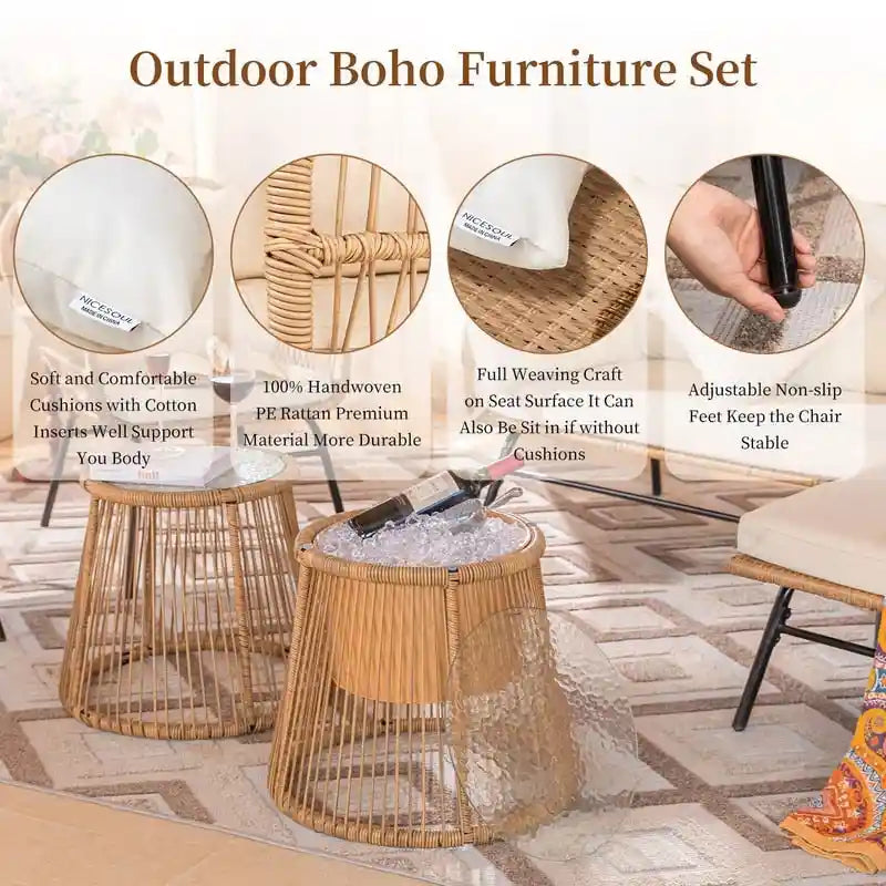 FINCATI BOHO Luxury Outdoor Patio Wicker Conversation Sectional Sofa Set