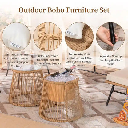 FINCATI BOHO Luxury Outdoor Patio Wicker Conversation Sectional Sofa Set