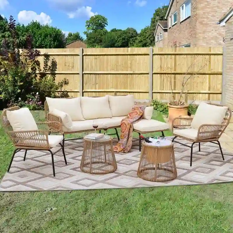 FINCATI BOHO Luxury Outdoor Patio Wicker Conversation Sectional Sofa Set