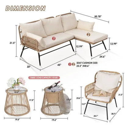 FINCATI BOHO Luxury Outdoor Patio Wicker Conversation Sectional Sofa Set