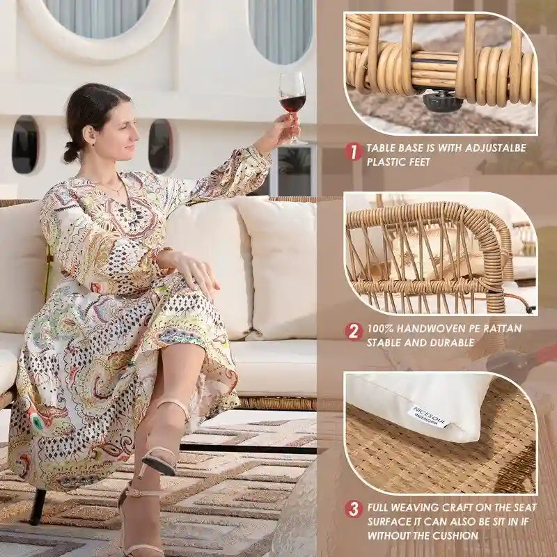 FINCATI BOHO Luxury Outdoor Patio Wicker Conversation Sectional Sofa Set