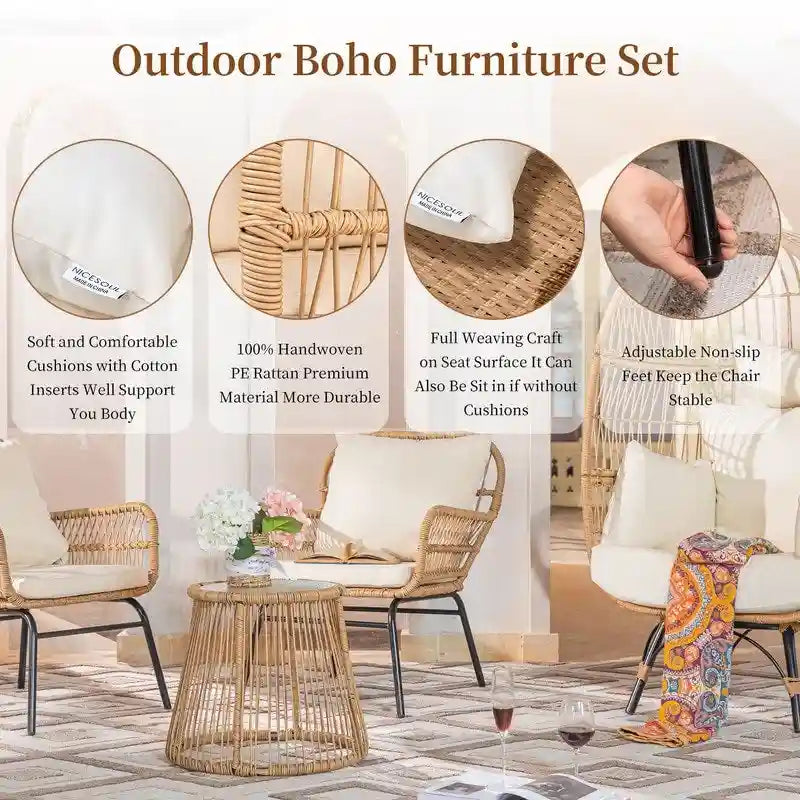 FINCATI BOHO Luxury Outdoor Patio Wicker Conversation Sectional Sofa Set