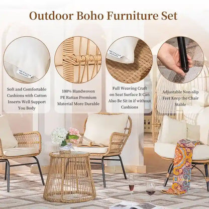 FINCATI BOHO Luxury Outdoor Patio Wicker Conversation Sectional Sofa Set