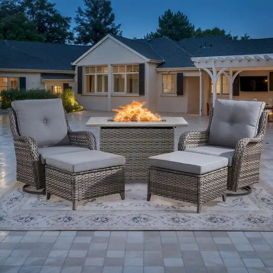 Patio Glider Chair Set with Fire Pit Table - Grey