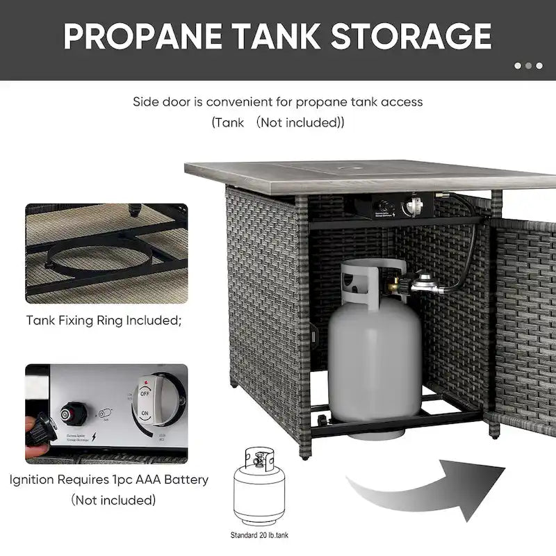 Patio Glider Chair Set with Fire Pit Table - Grey