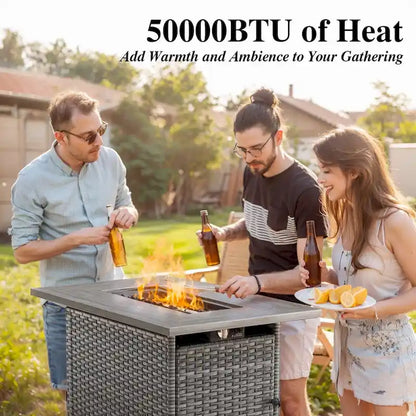 Patio Glider Chair Set with Fire Pit Table - Grey